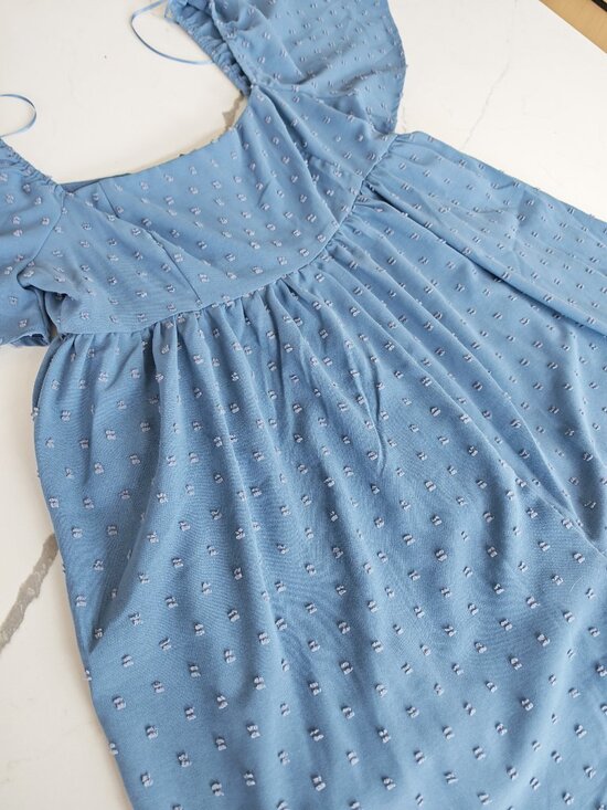 Altard State Blue Swiss Dot Romper Flutter Sleeve Boho Mini Dress Size L - Picture 9 of 15